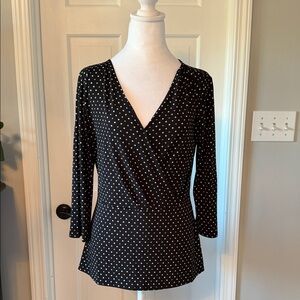 White House Black Market Black and White Polka Dot Blouse